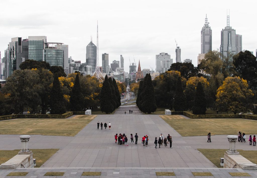 a group of people at the Shrine of Remembrance