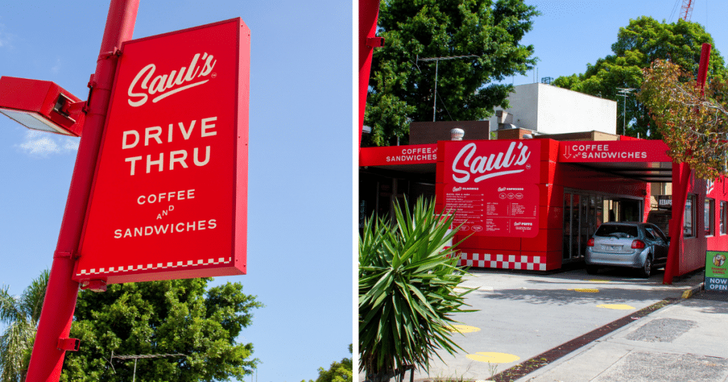 the saul's sandwiches drive-thru sign and a car placing an order