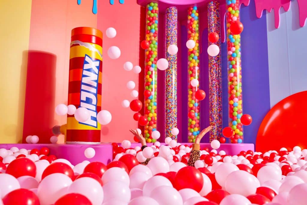 a colourful ball pit at Hijinx Hotel