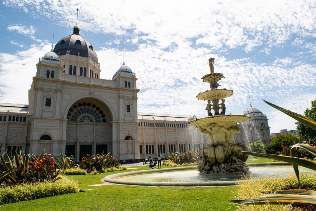 Royal Exhibition Building and fountain at Carlton Gardens
