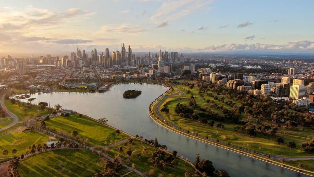 a view of Albert Park and the lake from above
