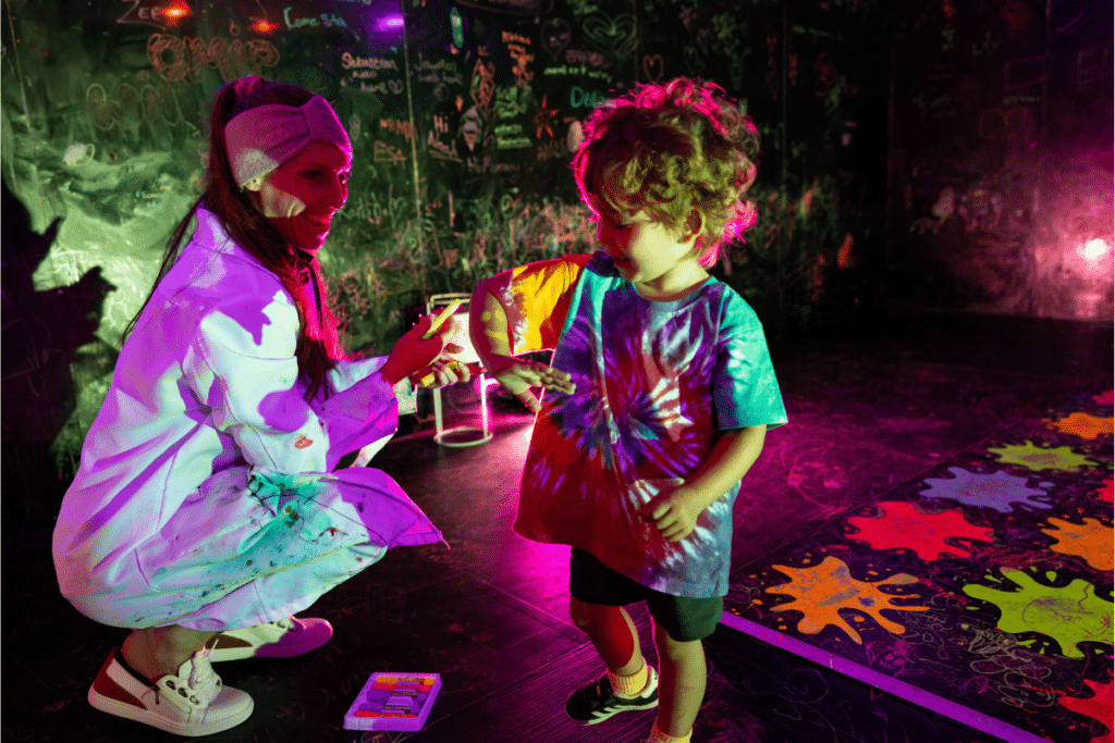 Little boy and a mad scientist at the Chaos Lab in Melbourne