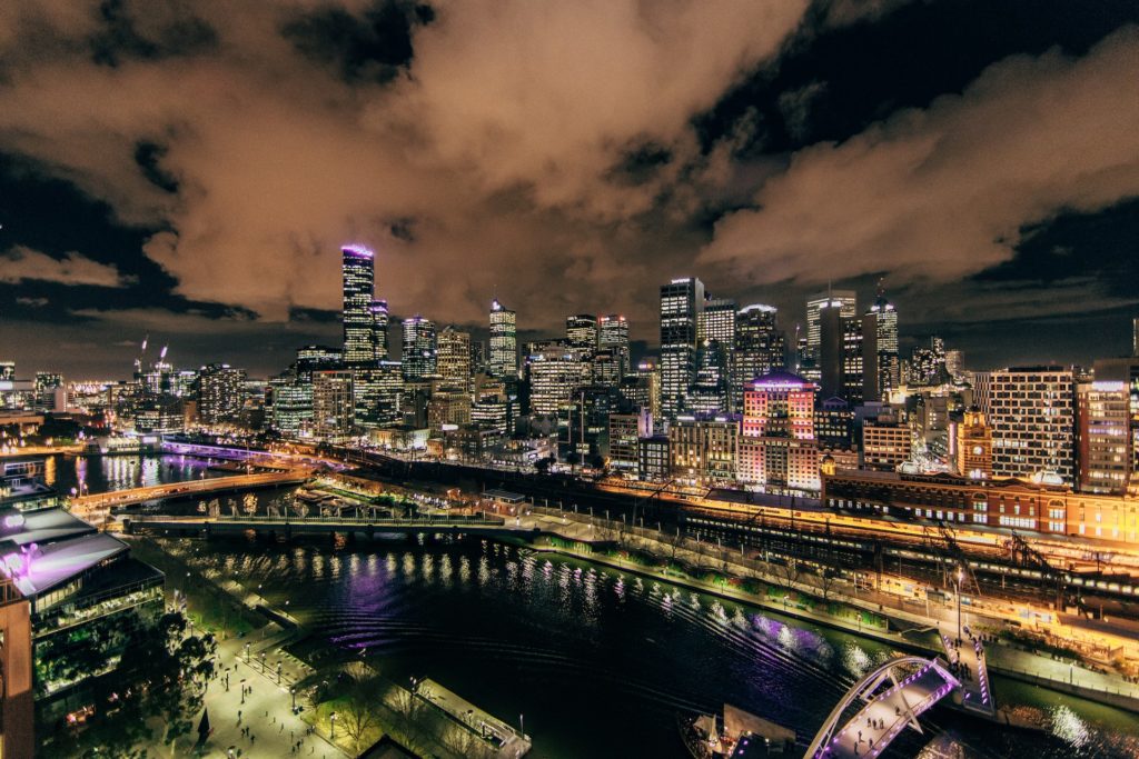 Melbourne illuminated by night.