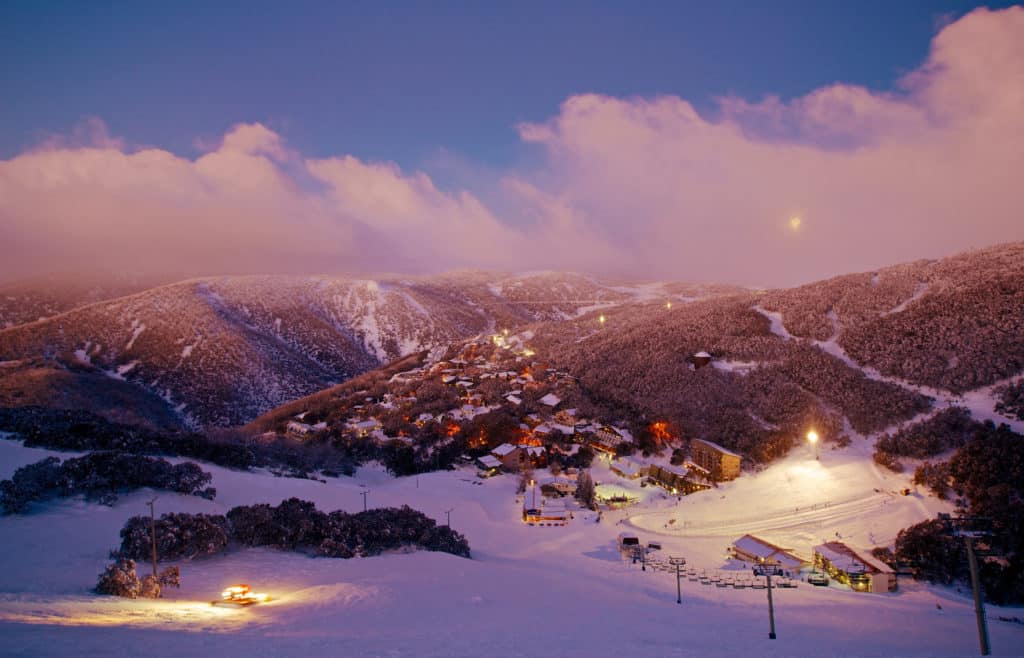 the village of Falls Creek seen from afar at dusk