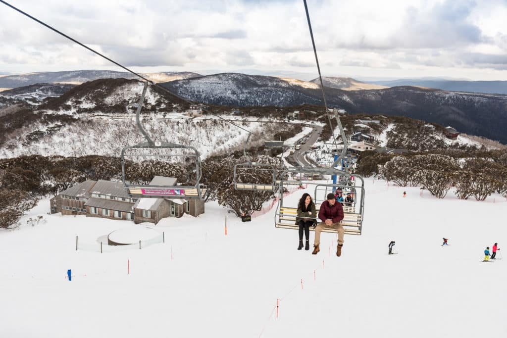 two people sitting on a ski lift