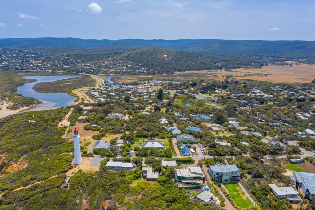 the town of Aireys Inlet seen from above