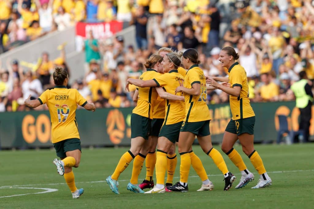 The Matildas celebrating a goal