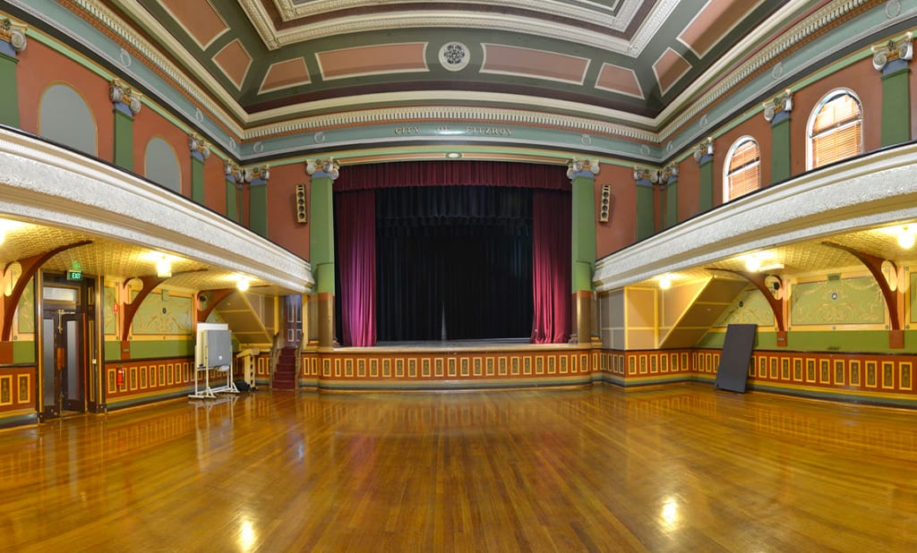 The stage inside Fitzroy Town Hall, Melbourne.