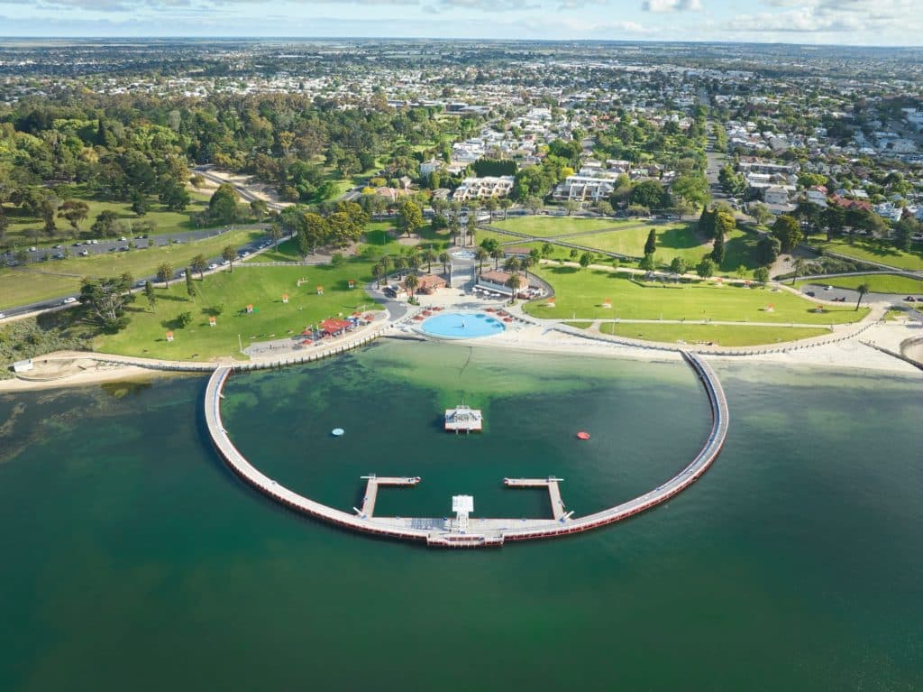Eastern Beach Reserve in Geelong, seen from above