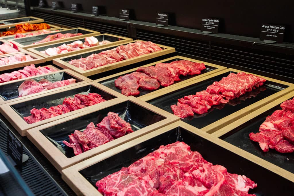 an array of raw meat for you to barbeque at Seoul Garden