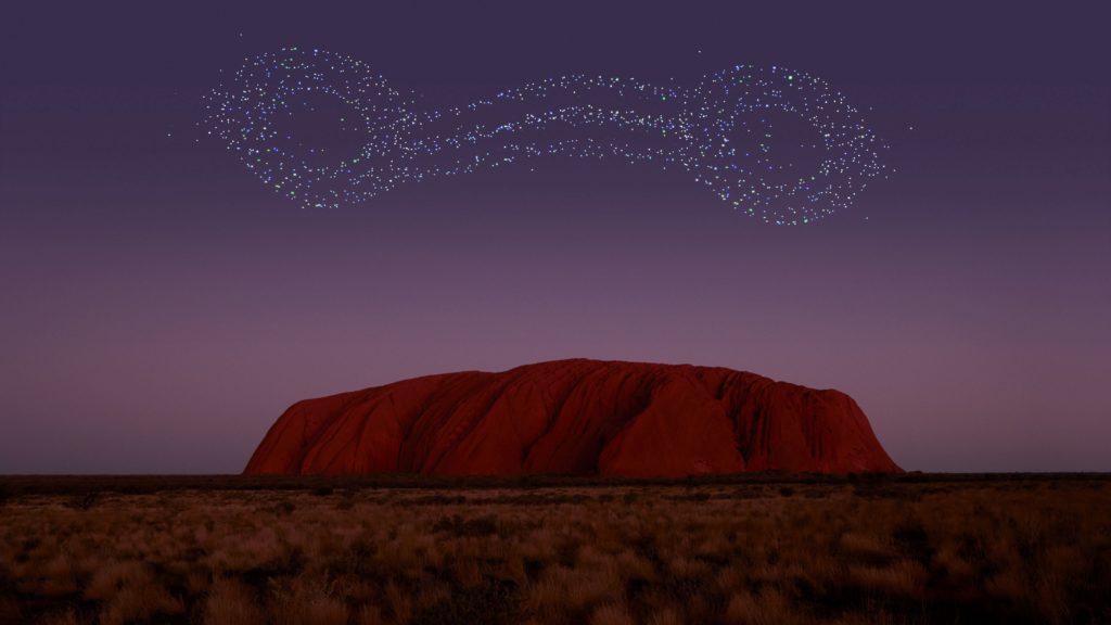 Wintjiri Wiru drone display above Uluru