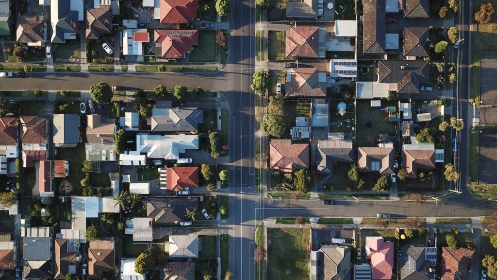 aerial view of streets and suburbs in Melbourne